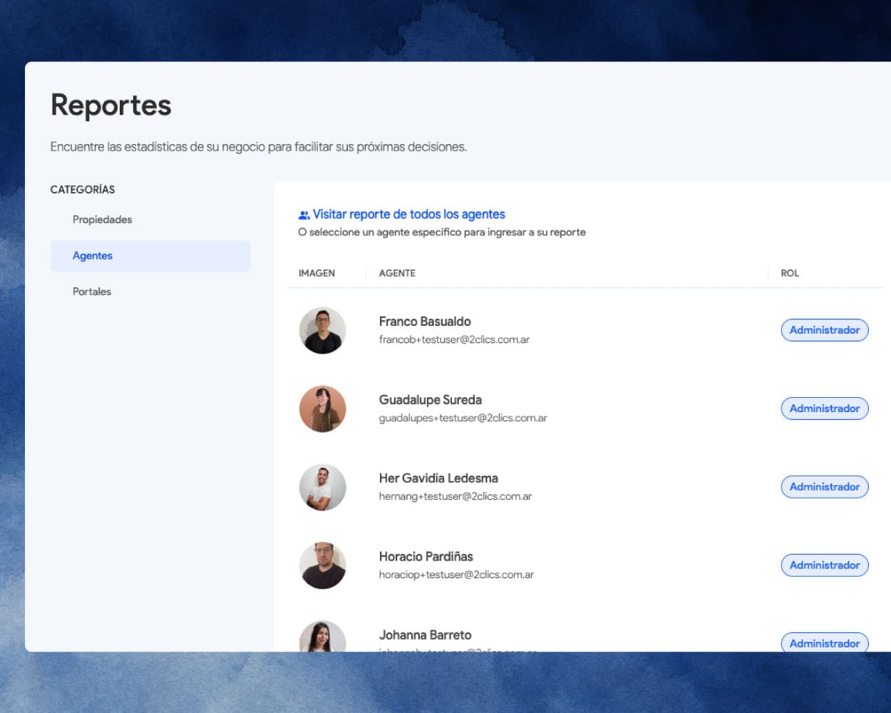 Filtro de reportes por agente dentro de 2clics