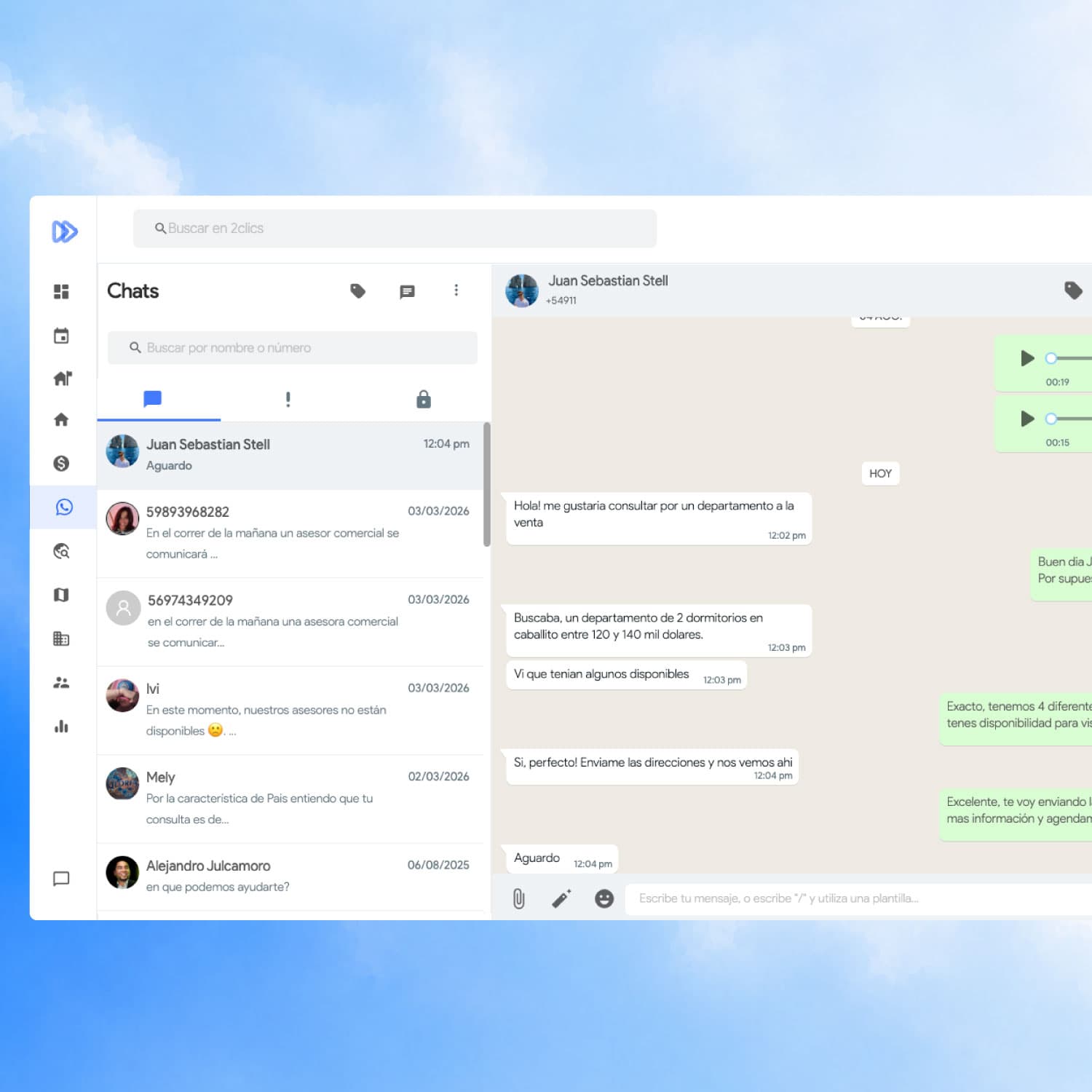 Integración de WhatsApp en el CRM inmobiliario de 2clics