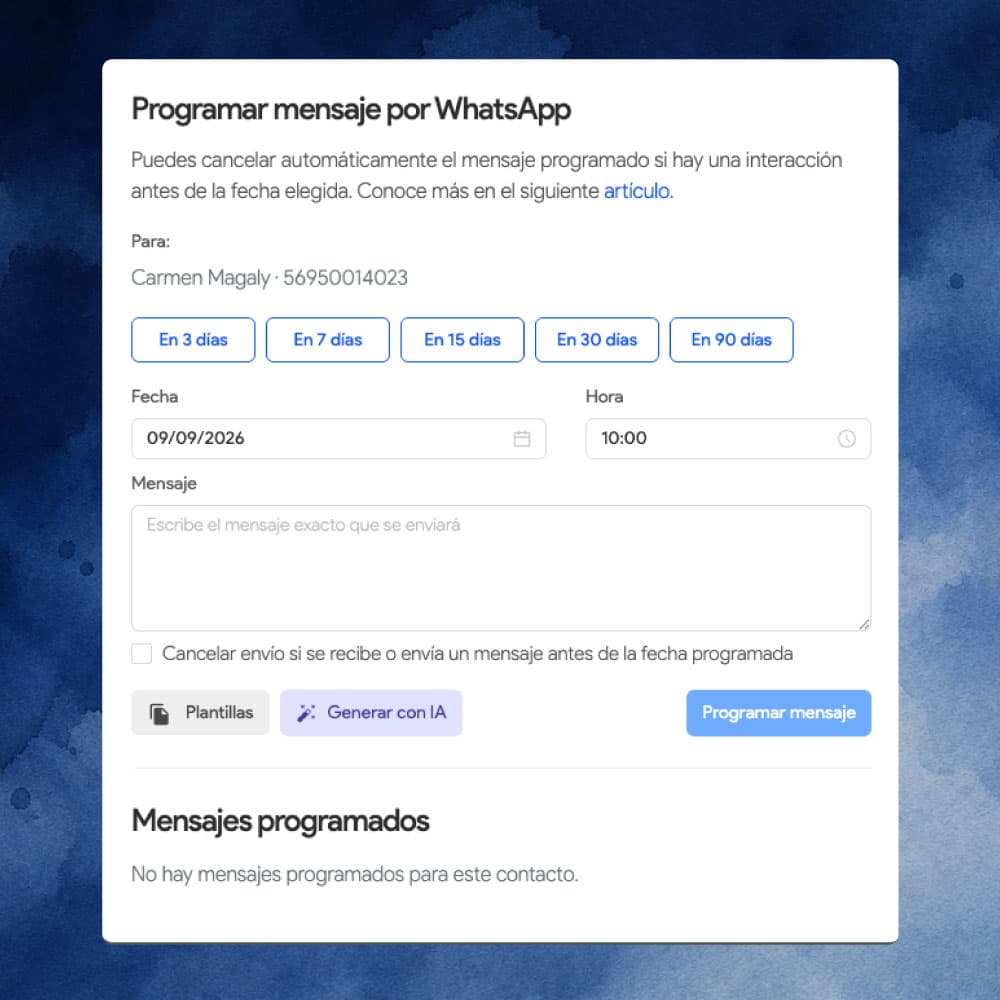 Programación de mensajes de WhatsApp en 2clics