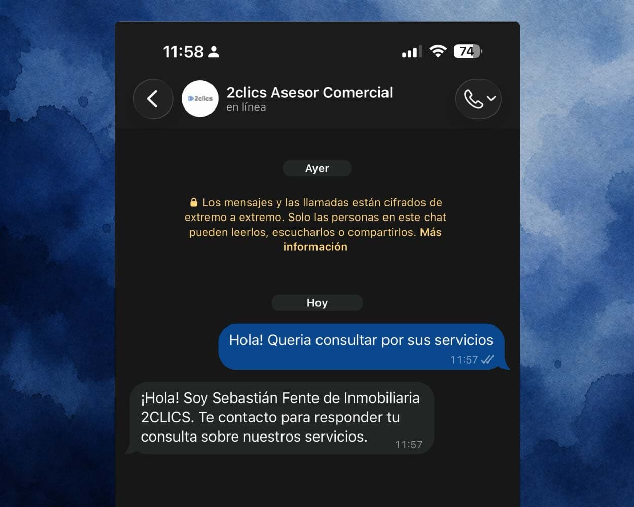 Hoomi respondiendo automáticamente una consulta por WhatsApp