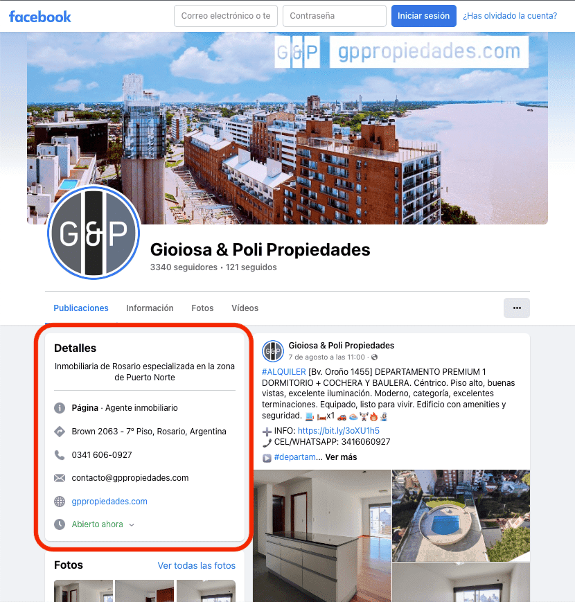 informacion de contacto perfil facebook