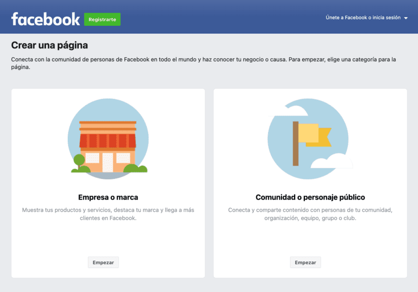 registrar pagina facebook